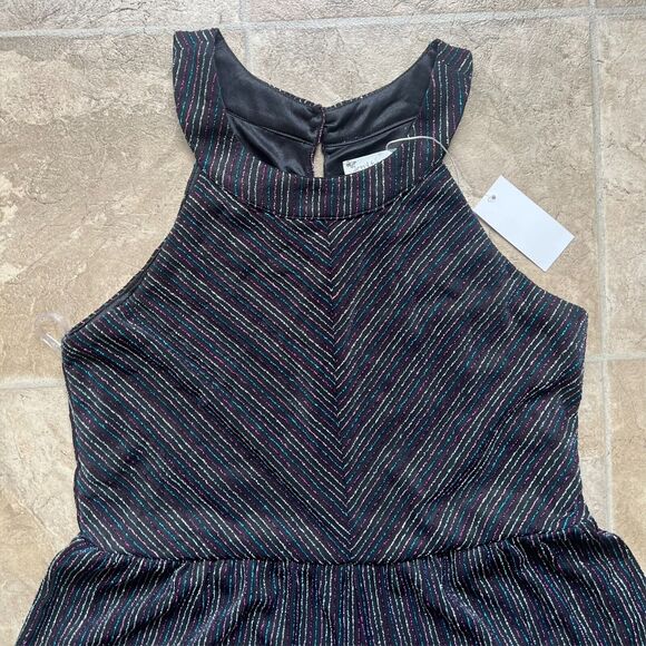 Knit Works Jumpsuit Romper Black Multi-color Striped Shimmer Swiftie Disco NWT - Picture 3 of 11